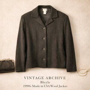 Bleyle Vintage Black Wool Jacket Made USA Lined Classic Button Front 16